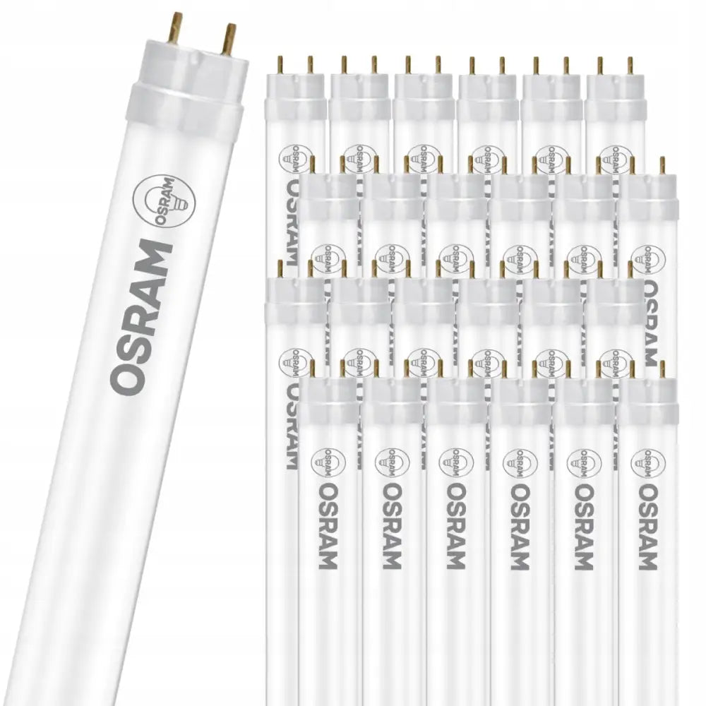 LED-lysrør G13 T8 16W 6500K fra Osram, glassrør med metallkontakter, fremhevet lyspære foran.
