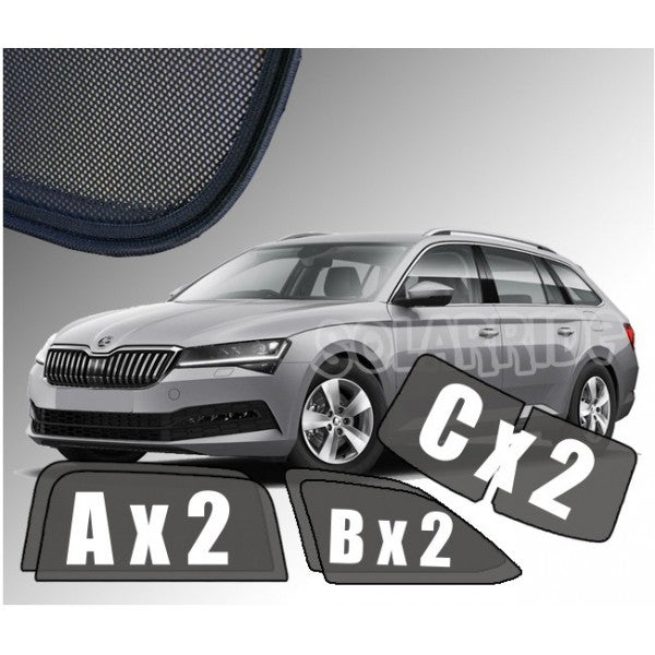Sr solskjerm i akryl til Skoda Superb Stasjonsvogn III, vindavviser og regnbeskyttelse, enkel montering med 3M tape
