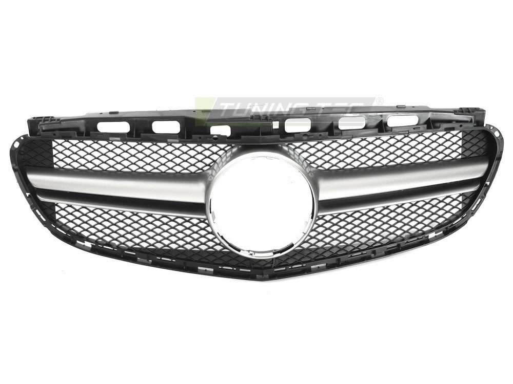 Detaljbilde av Grill Mercedes E-Klasse W212/S212 13-16 sort/sølv med lamellstruktur og emblemfeste.