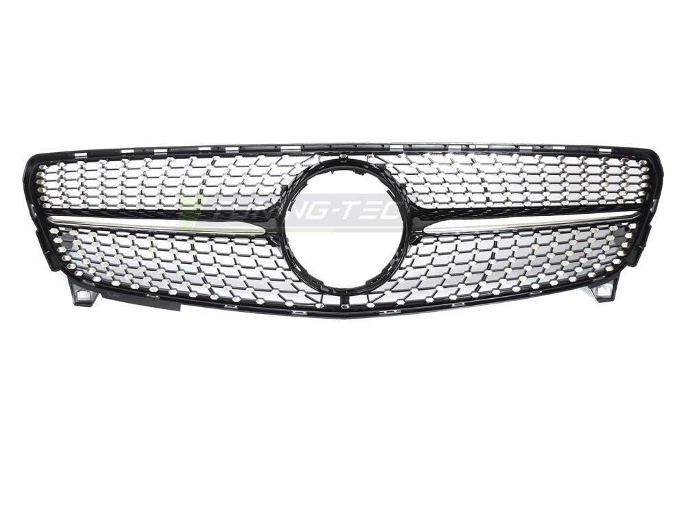 Detaljbilde av Grill A-Klasse W176 15-18 sort/krom med lamellstruktur og emblemfeste.
