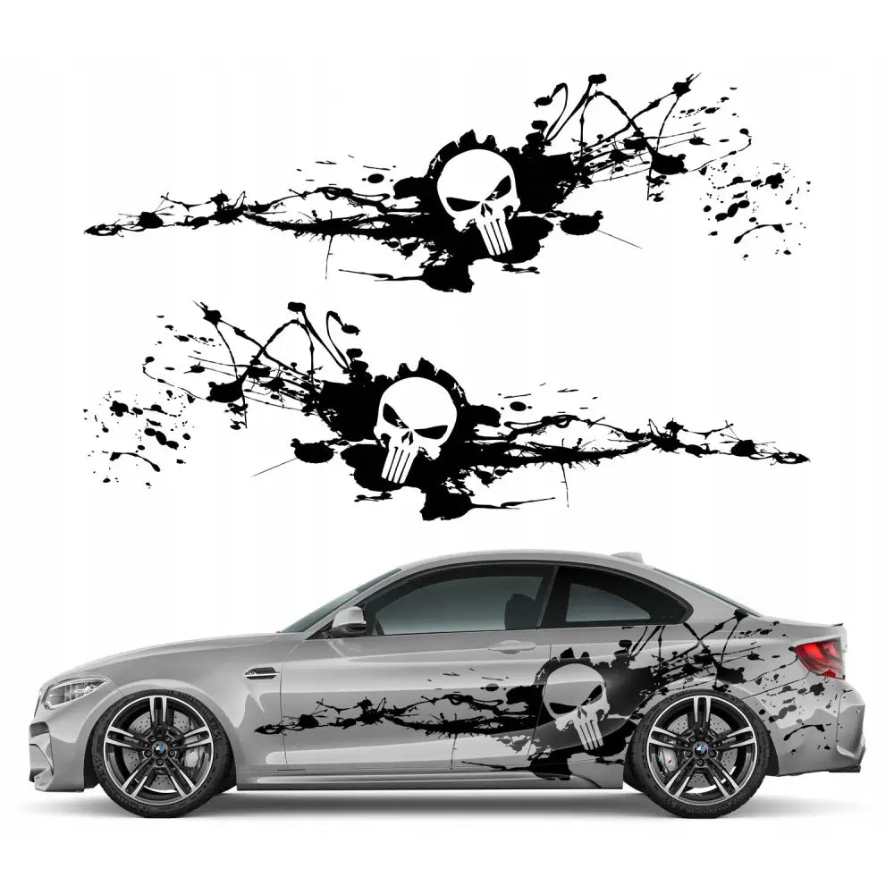 2x Bildekal med Sølvmønster og Hodeskalle 94x309 Mm