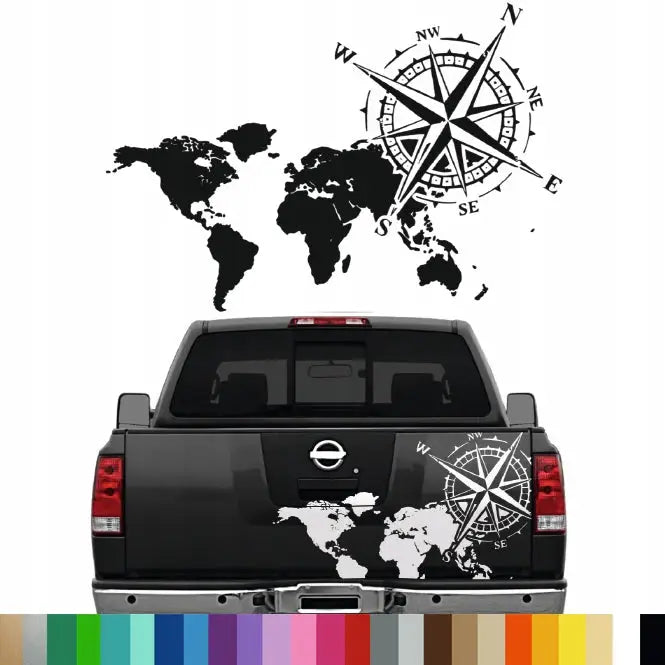 2x Klistremerke Grafikk for Bil Vindrose Kompass Verdenskart World 83x56
