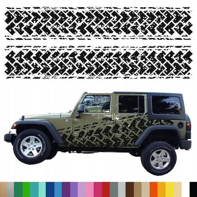 2x Klistremerke Grafikk for Biltilhenger Offroad Dekkmønster Spor 44x250