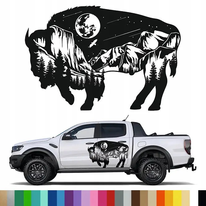 2x Klistremerke Grafikk for Bobil Bison Skog Fjell Måne Wildlife 59x40 Mg635