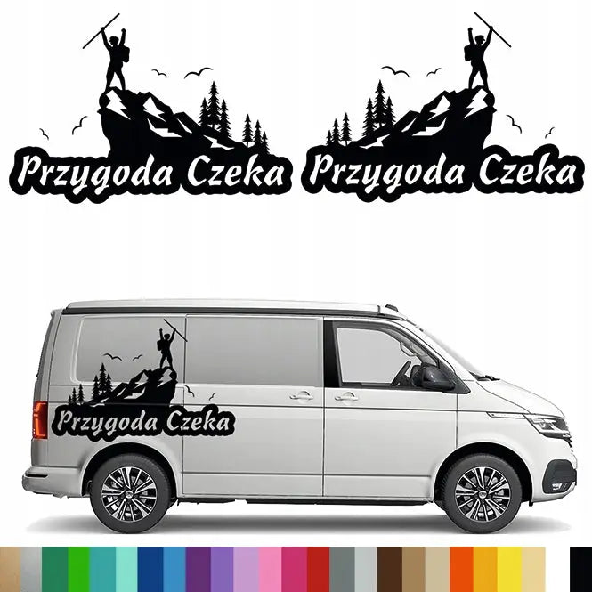 2x Klistremerke Grafikk for Bobil Eventyr Venter Fjell Klatring 59x88