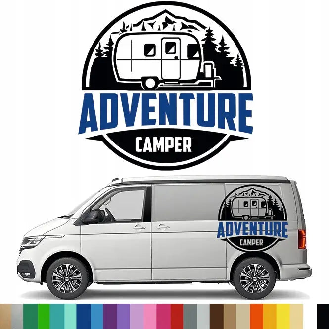 2x Klistremerke Grafikk for Bobil Tilhenger Eventyr Camping Fjell Skog 94x90