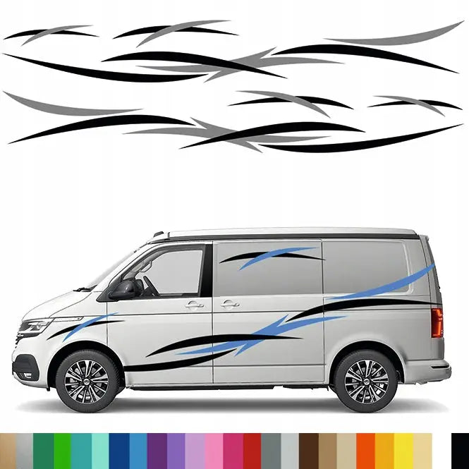 2x Klistremerke Grafikk på Side for Bobil Tilhenger Abstrakt Linjemotiv 42x310