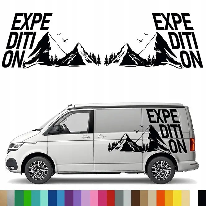 2x Klistremerke Grafikk til Bobil Campingvogn Ekspedisjon Fjell Mountains 44x80 Mg