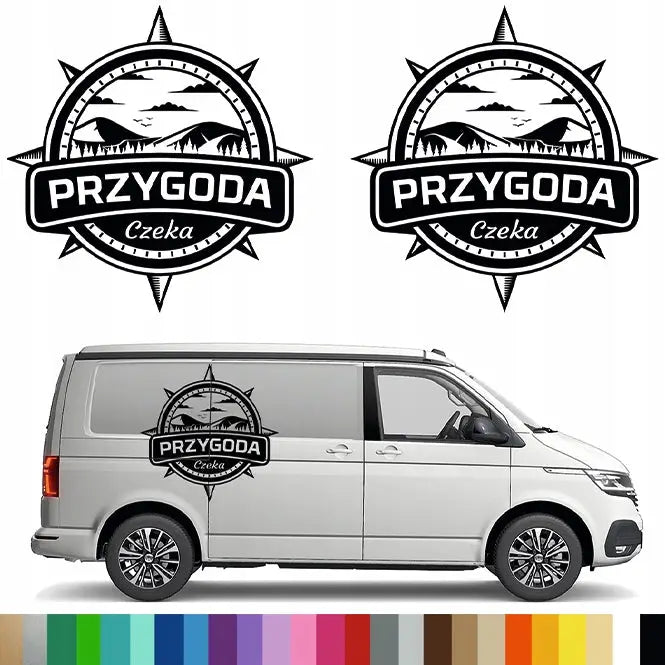 2x Klistremerke Grafikk til Bobil Campingvogn Eventyr Adventure Fjell 94x94