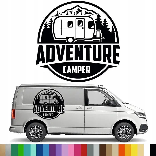 2x Klistremerke Grafikk til Bobil Campingvogn Eventyr Camping Fjell Skog 94x90 Mg