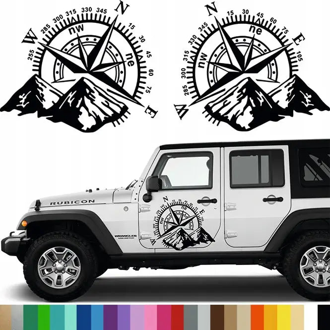 2x Klistremerke Grafikk til Bobil Campingvogn Kompassrose Fjell 60x50 Mg238