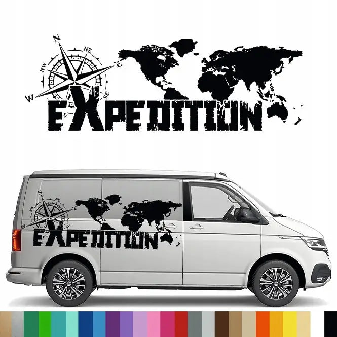 2x Klistremerke Grafikk til Bobil Tilhenger Bil Kart Ekspedisjon Kompass 45x126