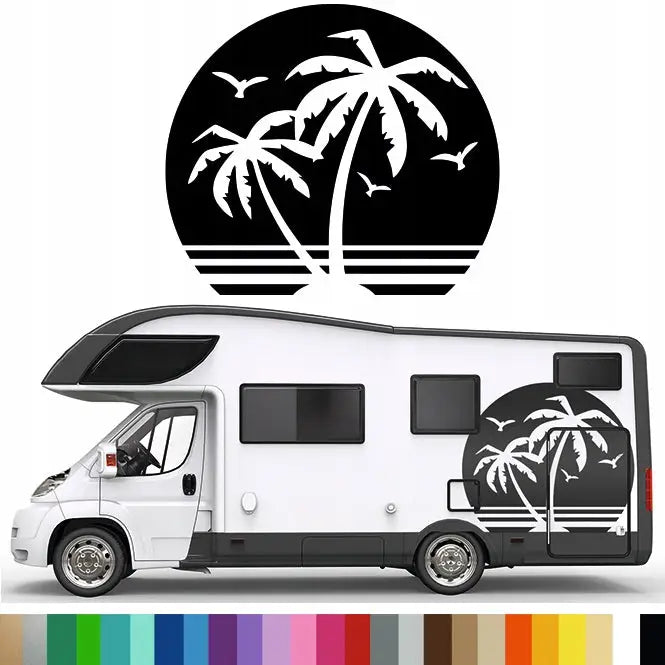 2x Klistremerke Grafikk til Bobil Tilhenger Palmetrær Strand Beach Tropene 103x90 Mg834