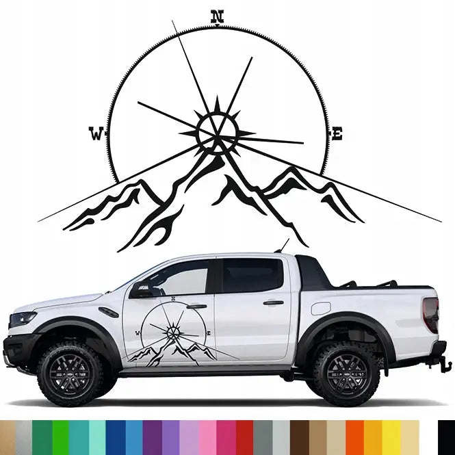 2x Klistremerke Grafikk til Offroad Kjøretøy Kompassrose Fjell Mountains 80x133 Mg638-