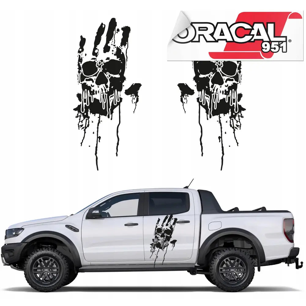 2x Klistremerke til Bil 4x4 Hånd Skalle 40x90cm Mg