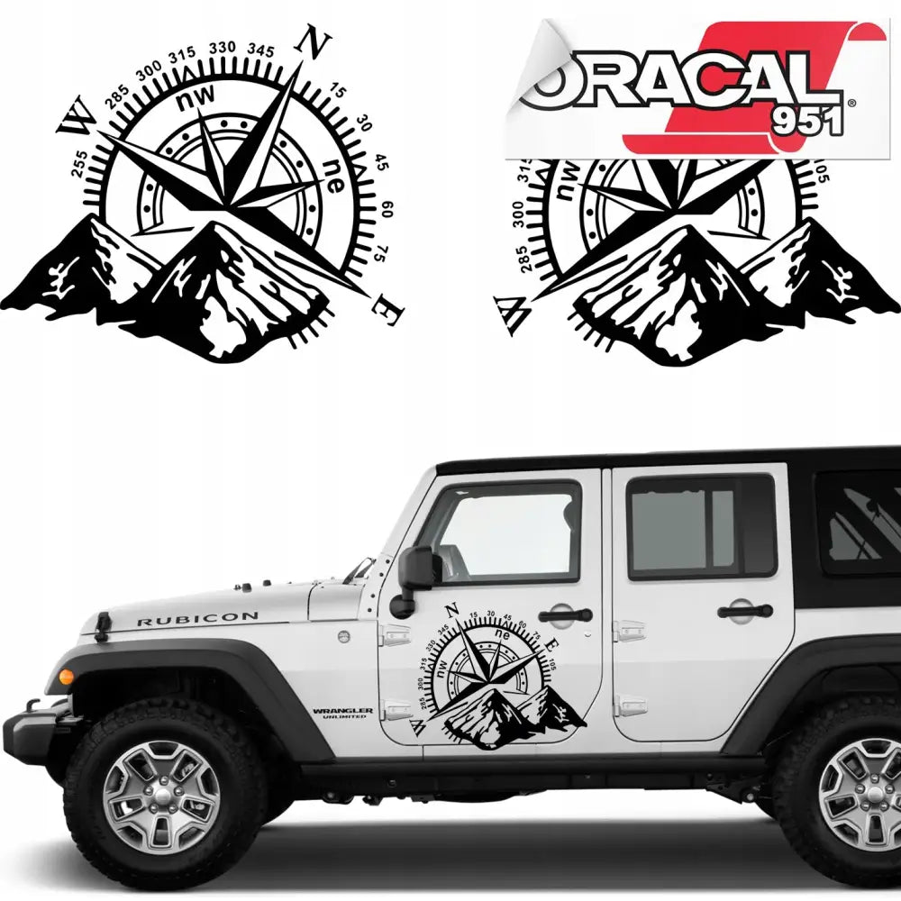 2x Klistremerke til Bil - Kompass Fjell Offroad 60x71