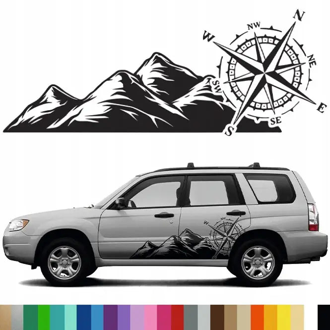 2x Klistremerkedekor for Bobil Vindrose Kompass Fjellkjede 98x250 Mg424-