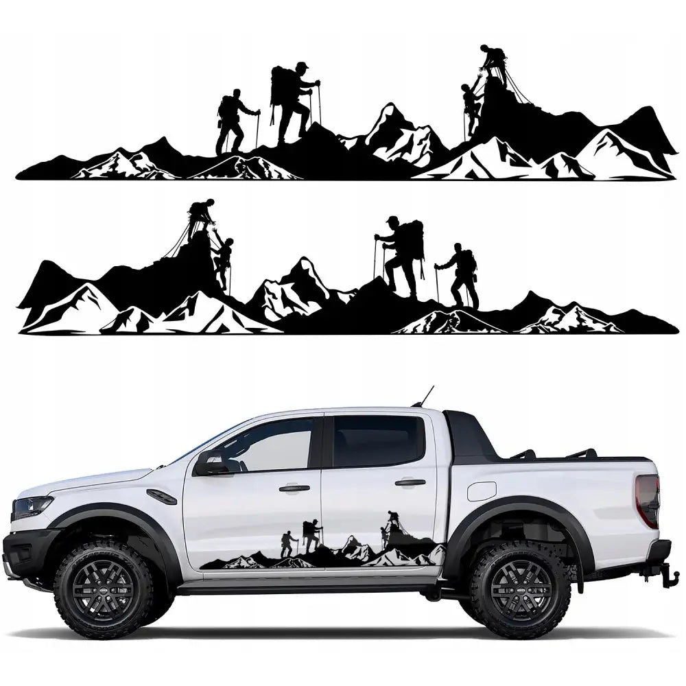 2x Klistremerker for Bil med Fjellmotiv og Alpinister 44x213 Cm