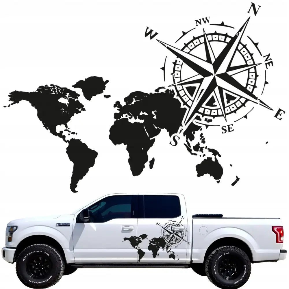 2x Klistremerker til Bil – Verdenskart og Vindrose 134x94 Mg293-