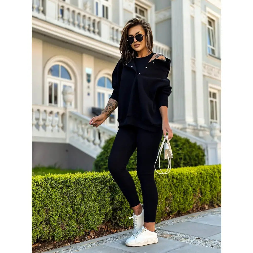 3-delers Joggedress med Trykknapper Sort - Annen Farge