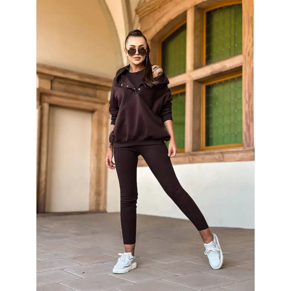 3-delt Joggesett med Trykknapper Sjokolademønster