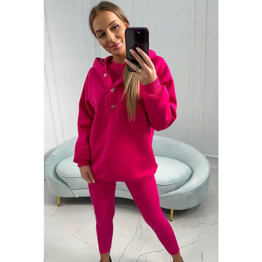 3-i-1 Treningssett med Hettegenser Topp og Leggings - Beige Mønster