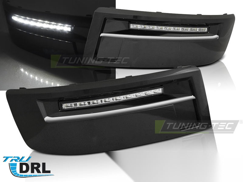 DRL-ramme LED DRL til VW T5 10-15 sett rett bakfra på hvit bakgrunn.