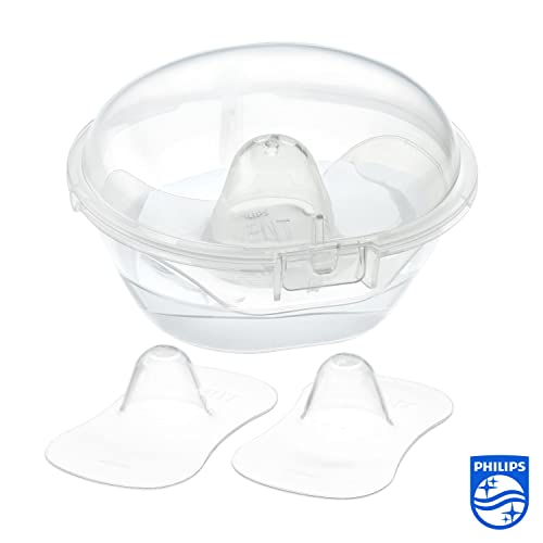Brystskjold Amming i gjennomsiktig silikon, to 15mm skjold med oppbevaringsboks og Philips-logo nederst til høyre.
