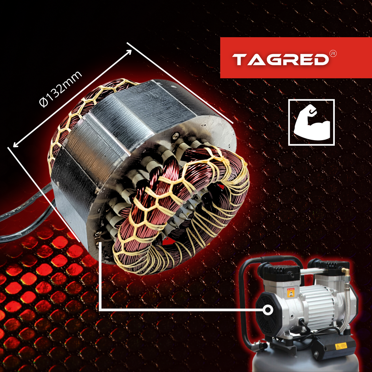 Kompressor Tagred TA3397 100 liter ståltank sett fra siden
