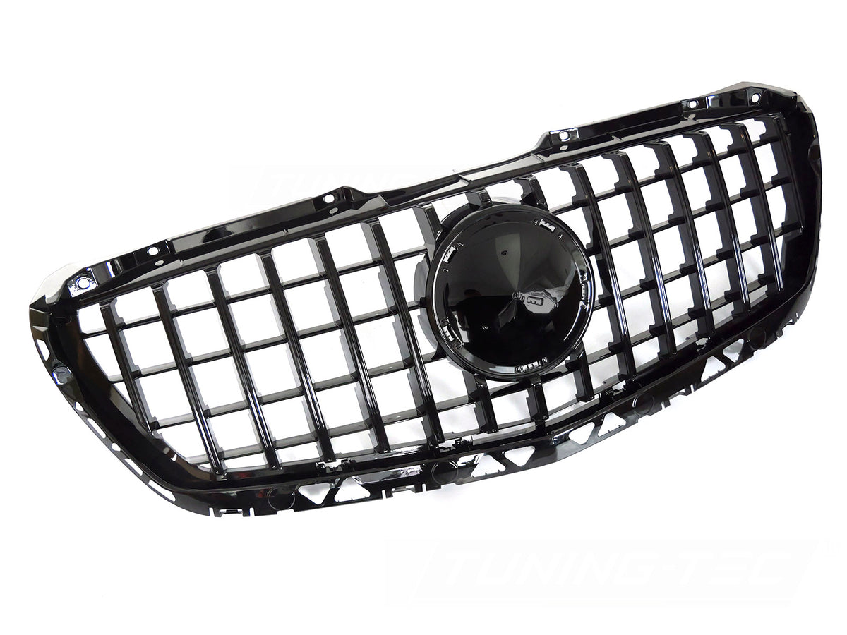 Grill GT Style til Mercedes Sprinter W906 13-18 i blank sort sett rett forfra på hvit bakgrunn.