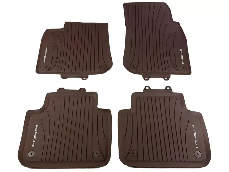 Genuine Porsche OEM TPE gulvmatter til Panamera II (971) 2016-2023 – marsala/cherrybrown, 4-delers sett med kant