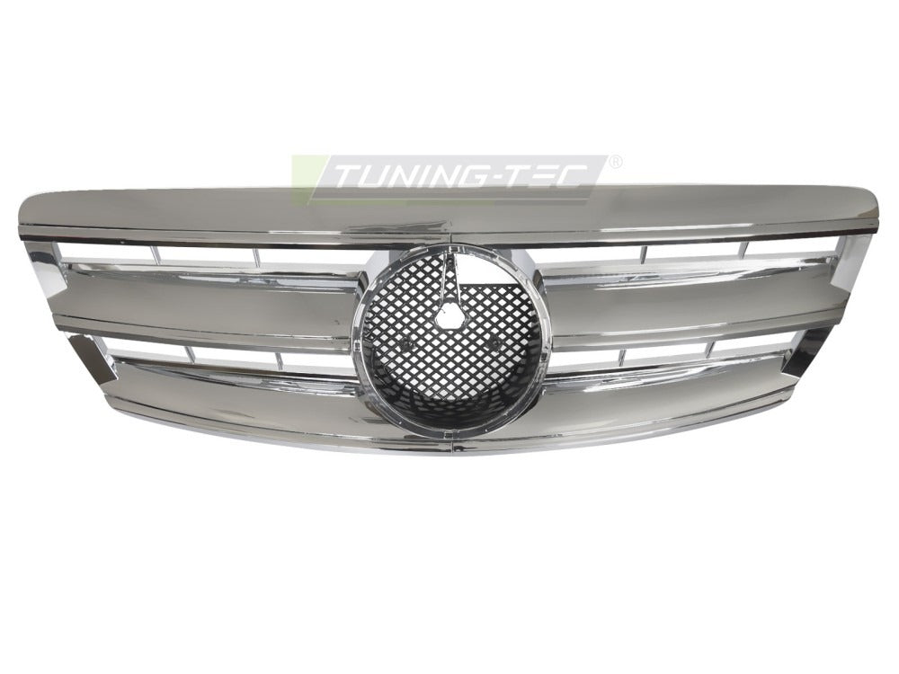 Detaljbilde av Grill S-Klasse W220 02-05 krom med lamellstruktur og emblemfeste.
