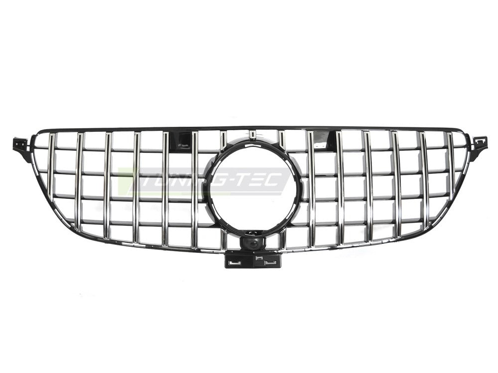 Detaljbilde av Grill Mercedes GLE C292 Coupe 15-19 sort/krom med GT-mønster og emblemfeste.