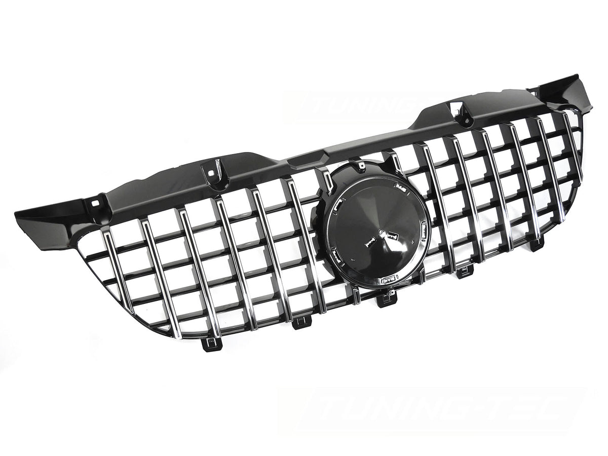 Grill GT Style til Mercedes Sprinter W906 09-13 i blank sort/krom sett rett forfra på hvit bakgrunn.