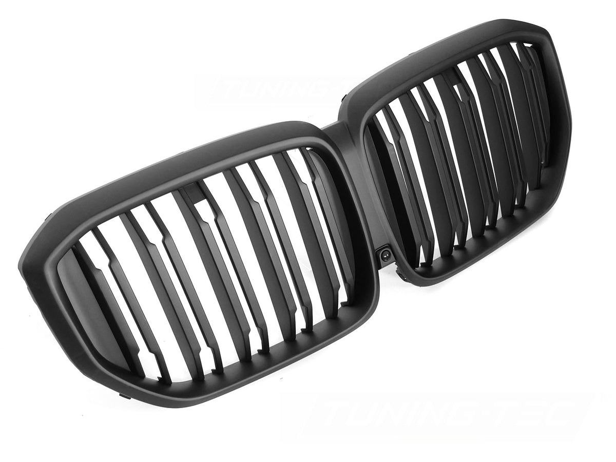 Grill til BMW X5 G05 LCI 23- i matt sort sett rett forfra på hvit bakgrunn.