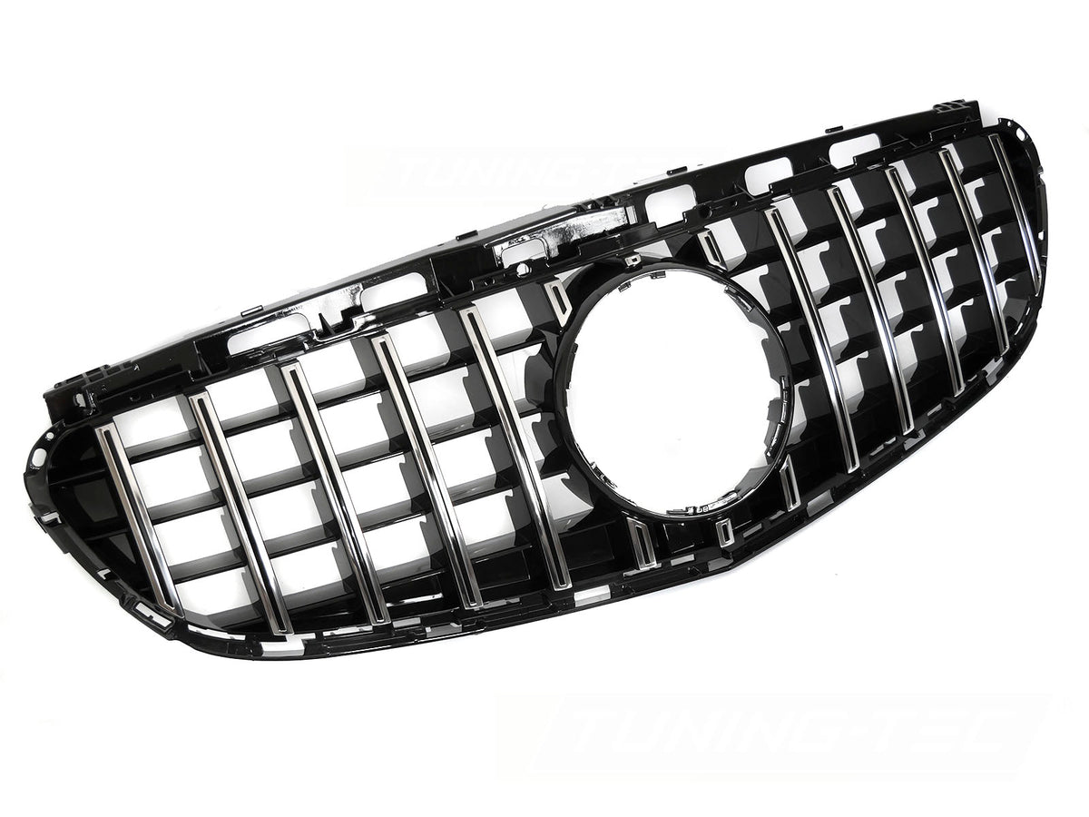 Grill til Mercedes E-Klasse W212/S212 13-16 i krom/sort sett rett forfra på hvit bakgrunn.
