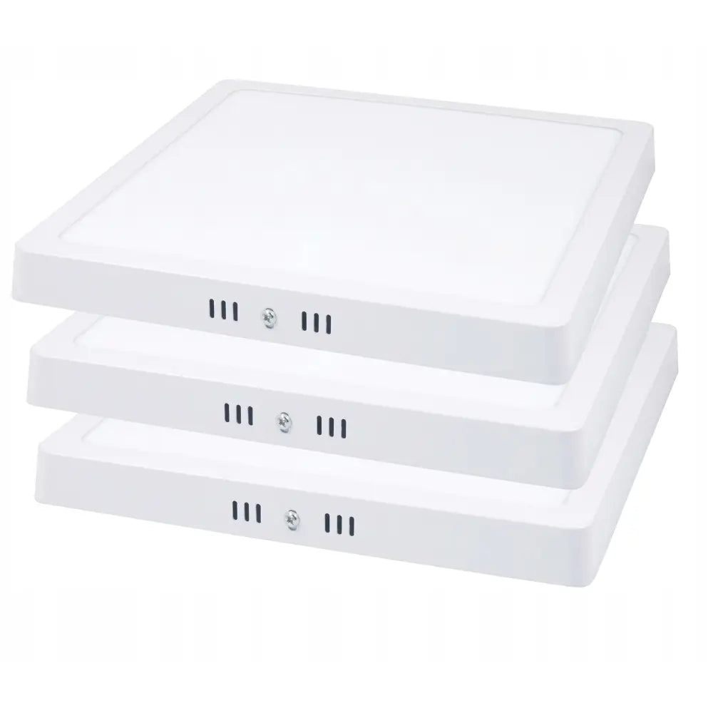 LED-panel overflatemontert 24W, tre hvite paneler stablet med synlige ventilasjonshull og sideplassert skrue.