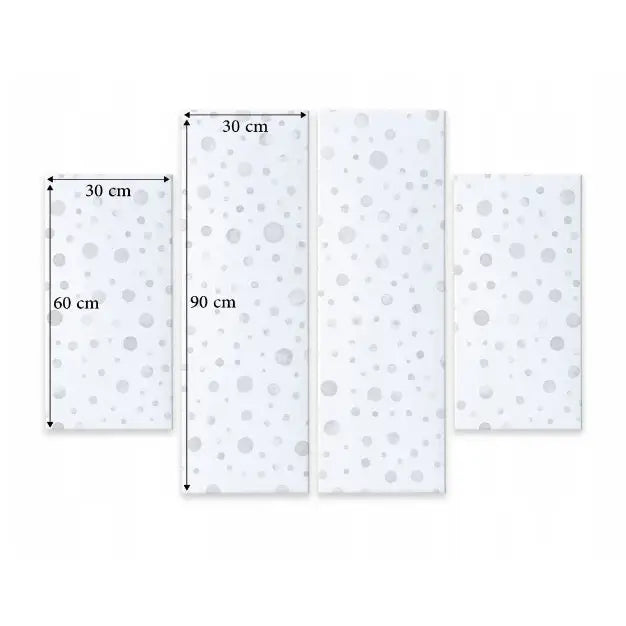 Fire-panelers bilde av Norge med innsjø og fjell, alle mål synlig, frontvisning av lysegrå prikkede flater.