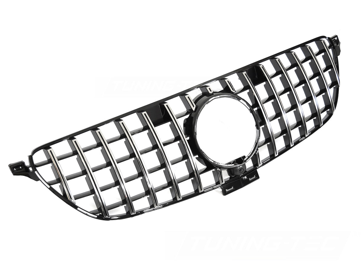 Grill GT Style til Mercedes GLE C292 Coupe 15-19 i sort/krom sett rett forfra på hvit bakgrunn.
