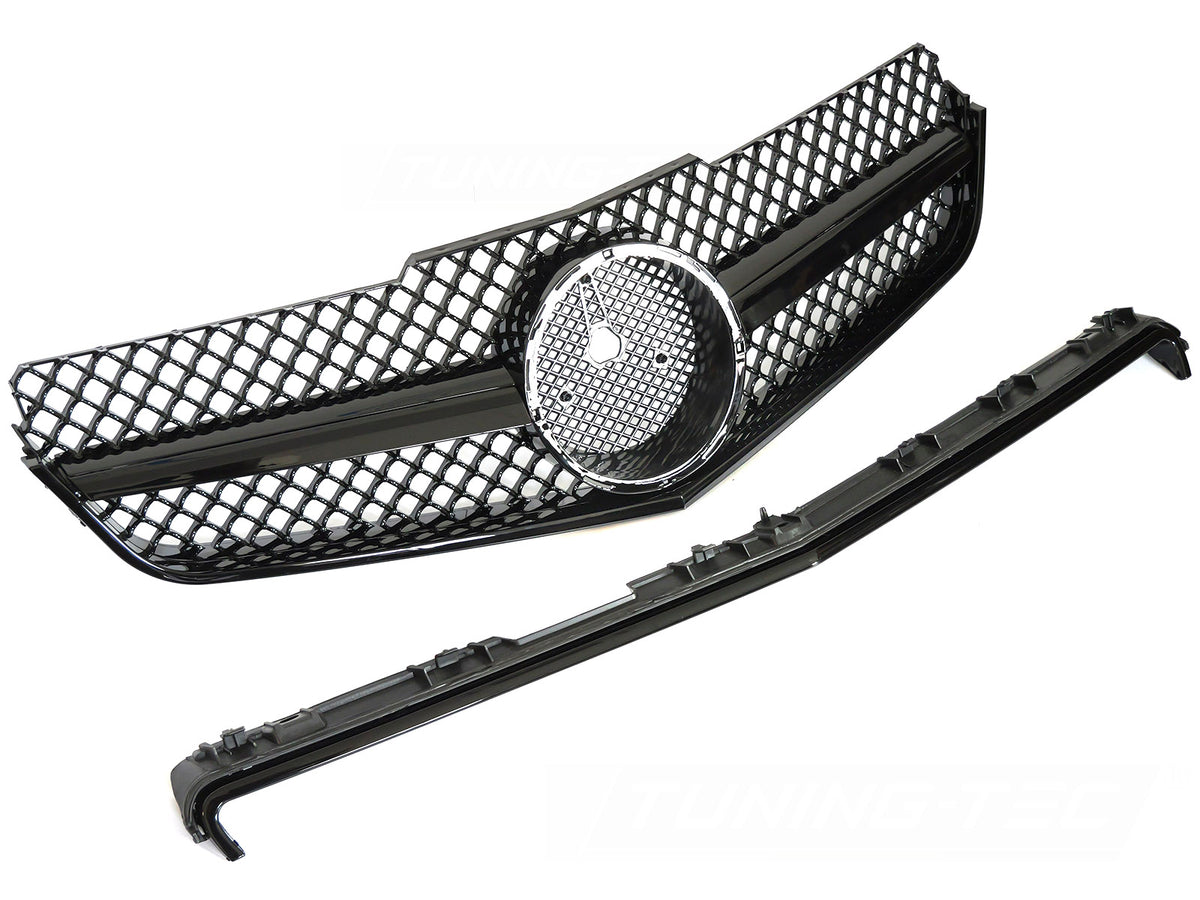 Grill til Mercedes E-Klasse C207/A207 Coupe+Cabrio 09-13 i sort sett rett forfra på hvit bakgrunn.