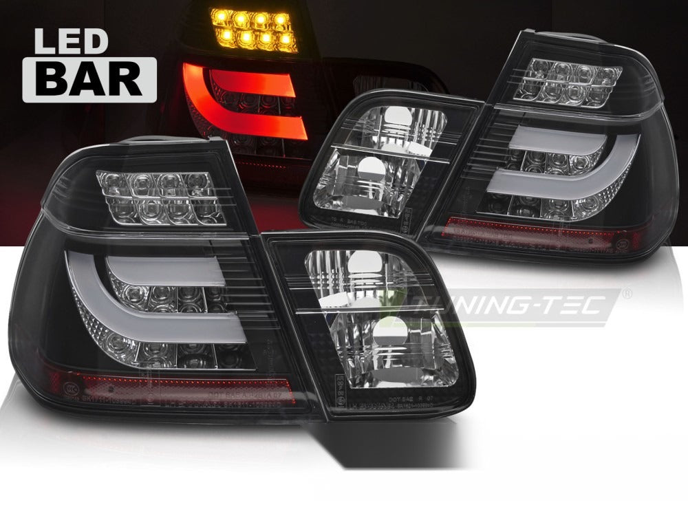 Detaljbilde av baklykter BMW E46 Sedan 01-05 med LED-detaljer.