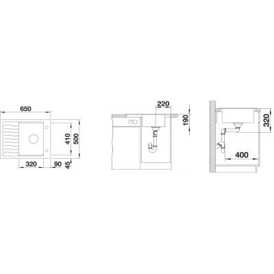 Måltegning Blanco Elon 45 S – mål 650x500 mm