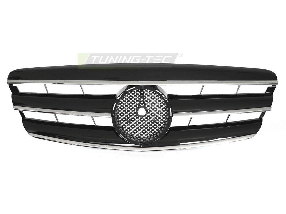 Detaljbilde av Grill Mercedes S-Klasse W221 05-09 sort/krom med lamellstruktur og emblemfeste.