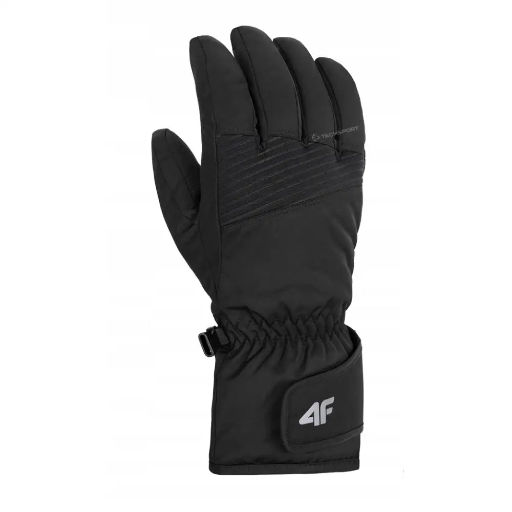 4F herre ski vinterhanske i sort tekstil, sidevisning med borrelåslukking og 4F-logo på mansjetten.