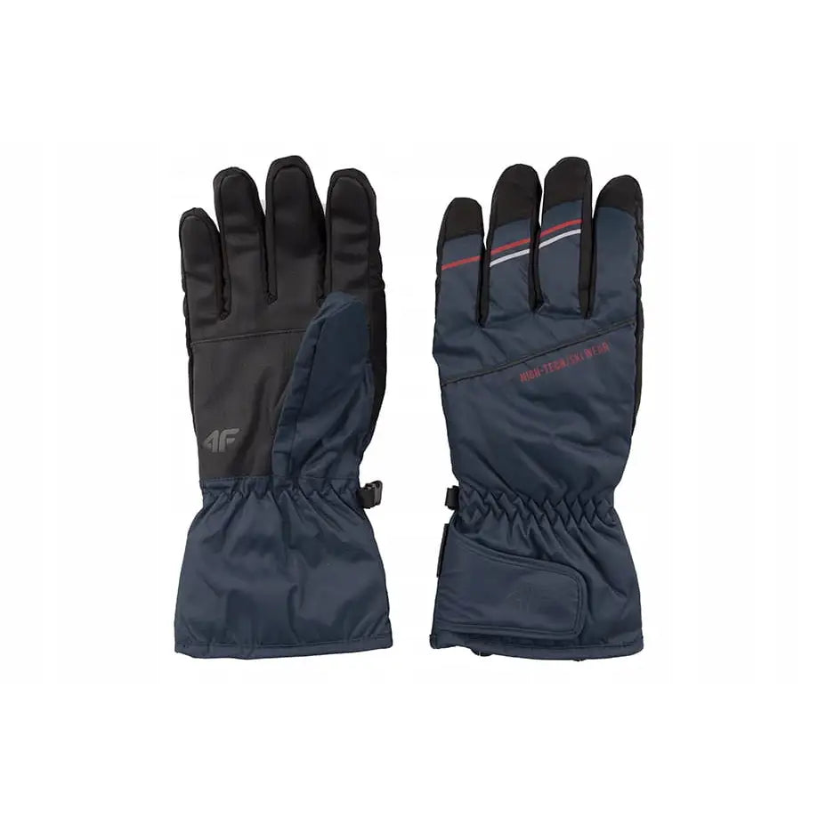 4F skihansker for menn i mørkeblått med svarte håndflater, elastisk håndledd og refleksdetaljer, størrelse L.