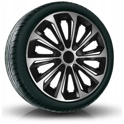 4x Hjulkapsler 15’’ Strong Sort-sølv