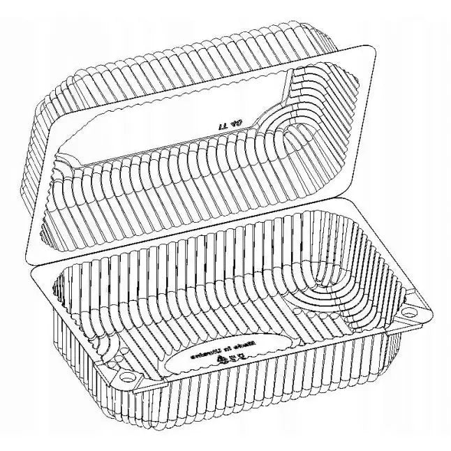 Beholder for kake og kjeks, 2,6L, gjennomsiktig plast med ribbete overflate og åpent hengslet lokk.