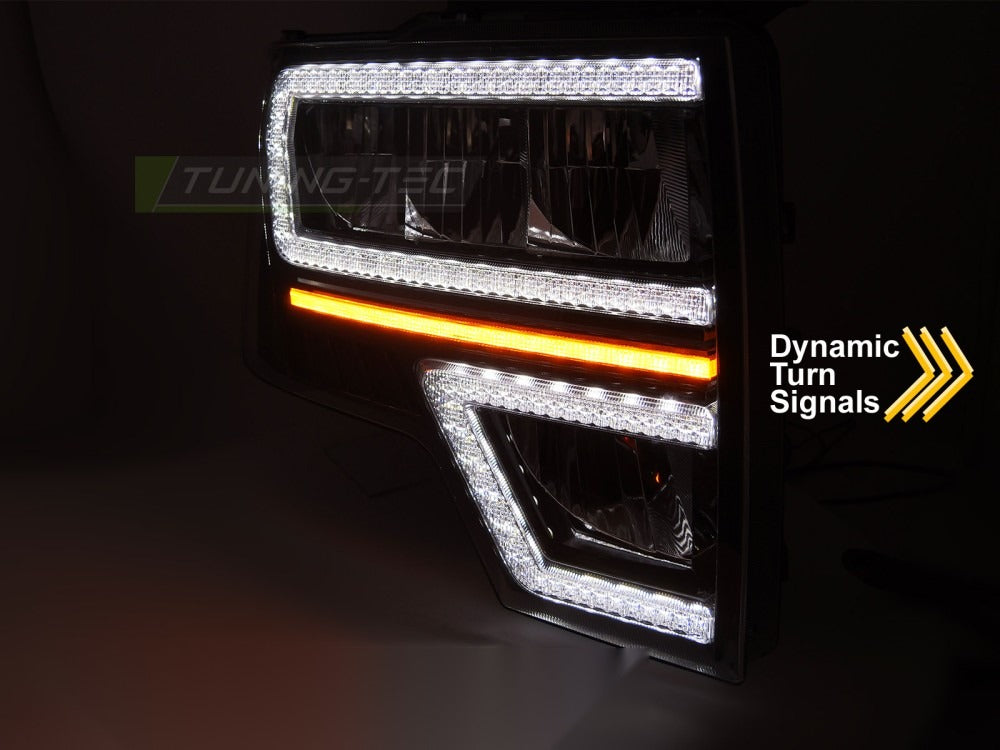 Frontlykter Ford F150 MK12 08-14 sett fra siden — profil synlig.