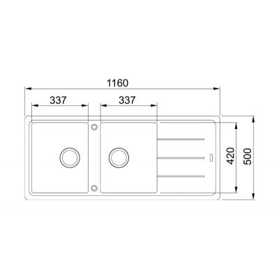 Måltegning Franke Basis BFG 621 – mål 1160x500 mm