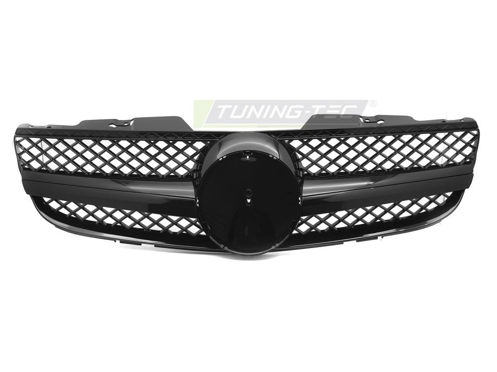 Detaljbilde av Grill Mercedes SL R230 06-11 sort med lamellstruktur og emblemfeste.